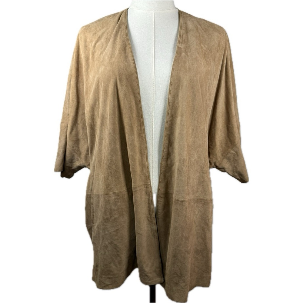 MASSIMO DUTTI Tan Soft Leather Suede Open Front Jacket Shrug *Quiet Luxury*